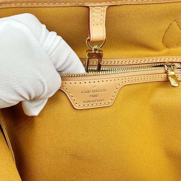 LOUIS VUITTON Neverfull MM Monopaname Canvas Tote Bag Beige Ocher