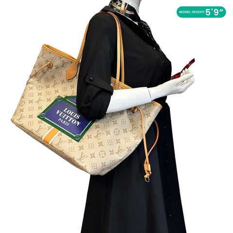 LOUIS VUITTON Neverfull MM Monopaname Canvas Tote Bag Beige Ocher
