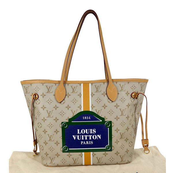 LOUIS VUITTON Neverfull MM Monopaname Canvas Tote Bag Beige Ocher