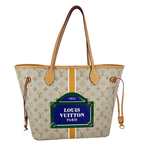 LOUIS VUITTON Neverfull MM Monopaname Canvas Tote Bag Beige Ocher