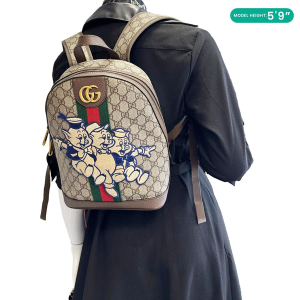 GUCCI x Disney Ophidia Dome Web GG Supreme Three Little Pigs Canvas Backpack Beige