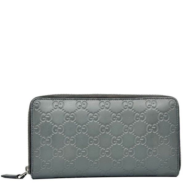 GUCCI GG Leather Zip Around Wallet Grey 447906