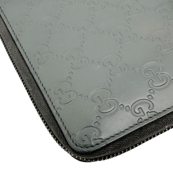 GUCCI GG Leather Zip Around Wallet Grey 447906