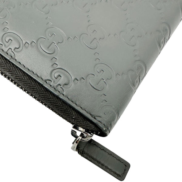 GUCCI GG Leather Zip Around Wallet Grey 447906