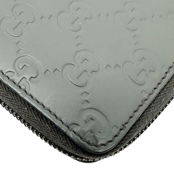 GUCCI GG Leather Zip Around Wallet Grey 447906