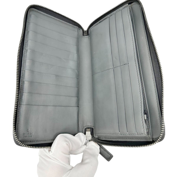 GUCCI GG Leather Zip Around Wallet Grey 447906