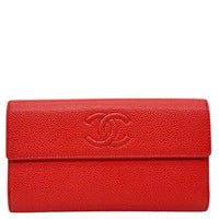 CHANEL Timeless CC Flap Caviar Leather Wallet Red