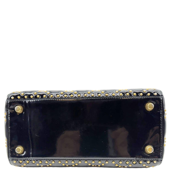 CHRISTIAN DIOR Lady Dior Medium Studded Cannage Patent Leather Crossbody Bag Black