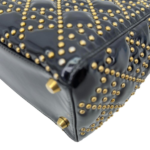 CHRISTIAN DIOR Lady Dior Medium Studded Cannage Patent Leather Crossbody Bag Black