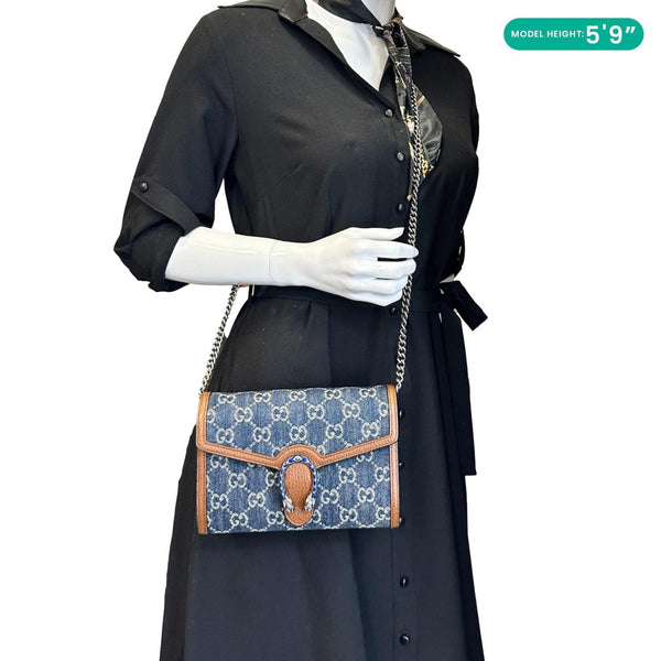 GUCCI Dionysus Mini GG Denim Chain Wallet Crossbody Bag Blue 401231