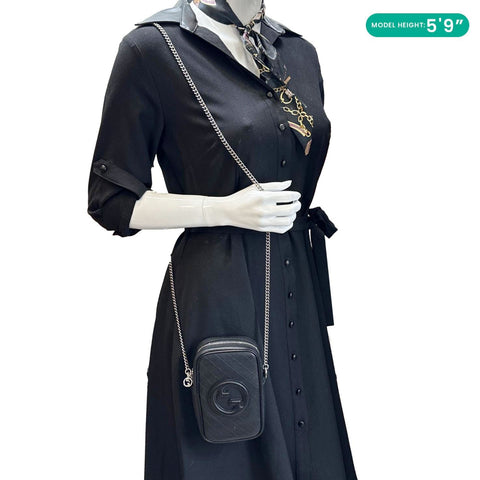 GUCCI Blondie Mini Calfskin Leather Vertical Shoulder Bag Black 760315