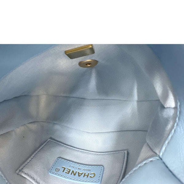 CHANEL Lacquered Flap Quilted Lambskin Leather Chain Crossbody Bag Blue