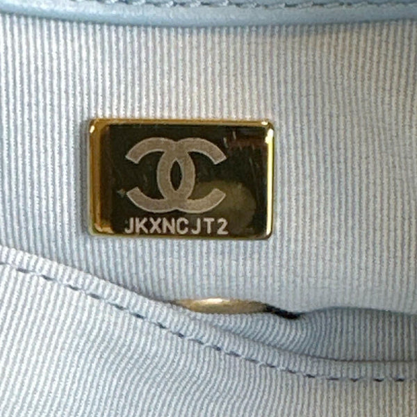 CHANEL Lacquered Flap Quilted Lambskin Leather Chain Crossbody Bag Blue