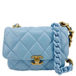 CHANEL Lacquered Flap Quilted Lambskin Leather Chain Crossbody Bag Blue