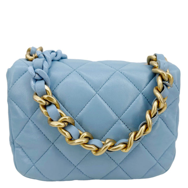 CHANEL Lacquered Flap Quilted Lambskin Leather Chain Crossbody Bag Blue