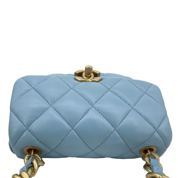 CHANEL Lacquered Flap Quilted Lambskin Leather Chain Crossbody Bag Blue