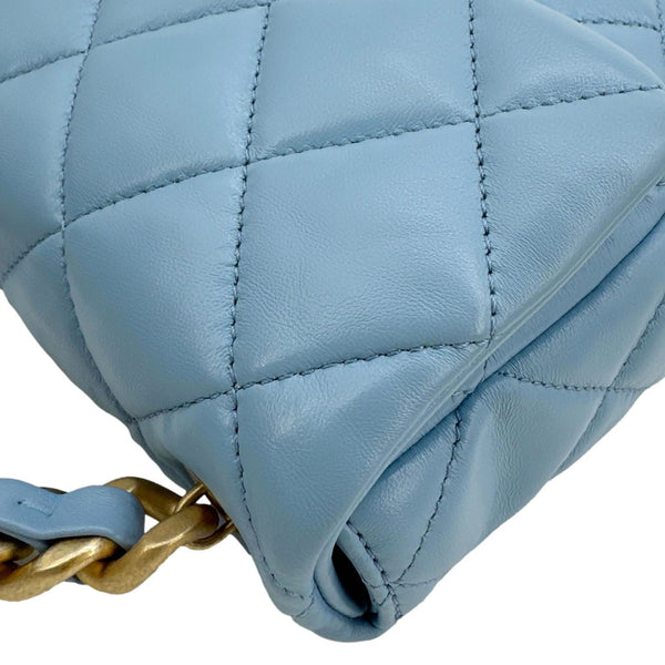 CHANEL Lacquered Flap Quilted Lambskin Leather Chain Crossbody Bag Blue