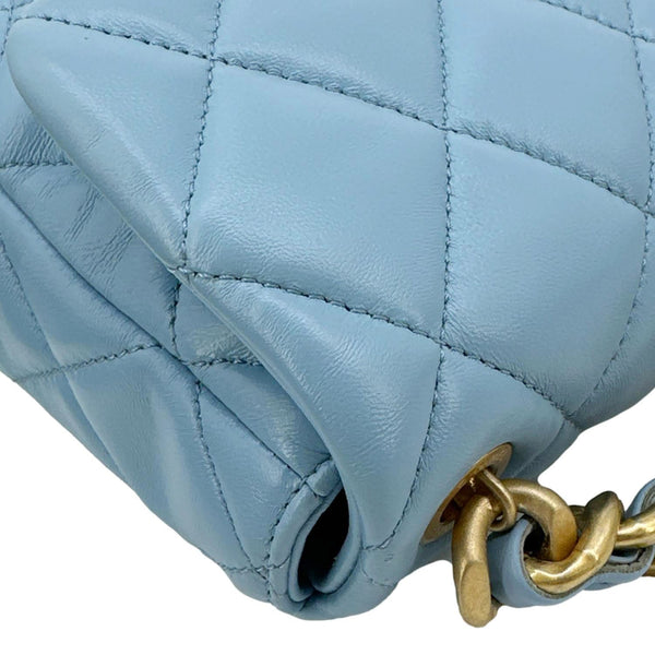 CHANEL Lacquered Flap Quilted Lambskin Leather Chain Crossbody Bag Blue