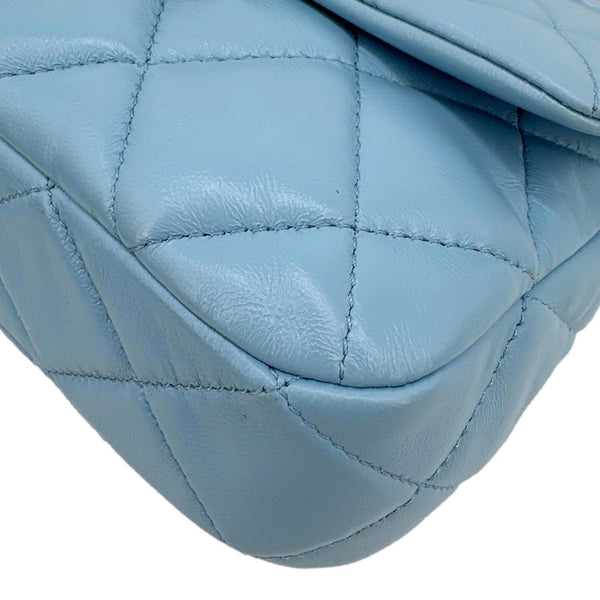 CHANEL Lacquered Flap Quilted Lambskin Leather Chain Crossbody Bag Blue