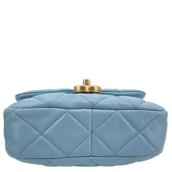 CHANEL Lacquered Flap Quilted Lambskin Leather Chain Crossbody Bag Blue