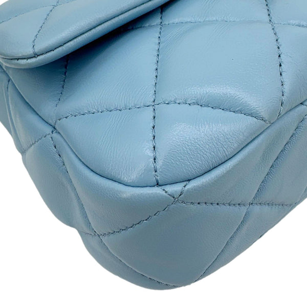 CHANEL Lacquered Flap Quilted Lambskin Leather Chain Crossbody Bag Blue