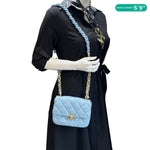 CHANEL Lacquered Flap Quilted Lambskin Leather Chain Crossbody Bag Blue