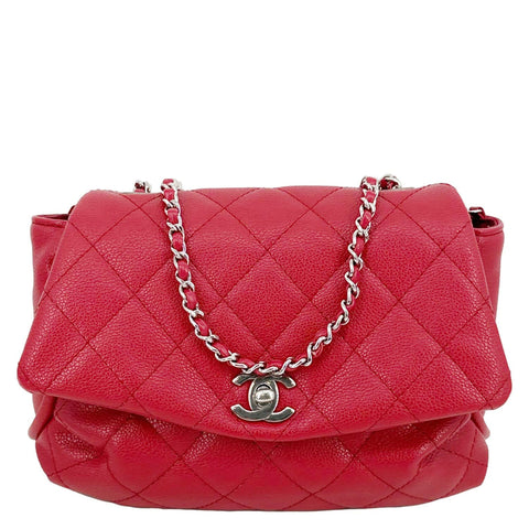 Chanel CC Curvy Flap Quilted Calfskin Leather Crossbody Bag Red