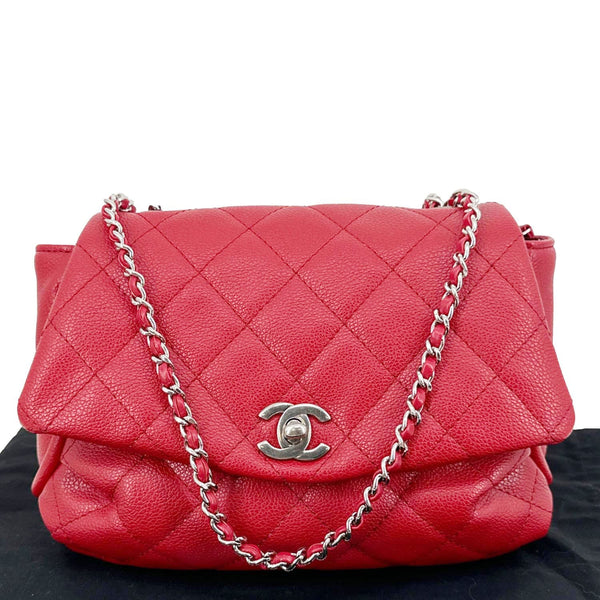 Chanel CC Curvy Flap Quilted Calfskin Leather Crossbody Bag Red