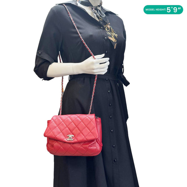 Chanel CC Curvy Flap Quilted Calfskin Leather Crossbody Bag Red