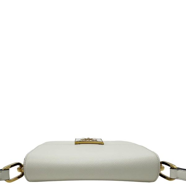 PRADA Embleme Flap Saffiano Lux Leather Shoulder Bag White