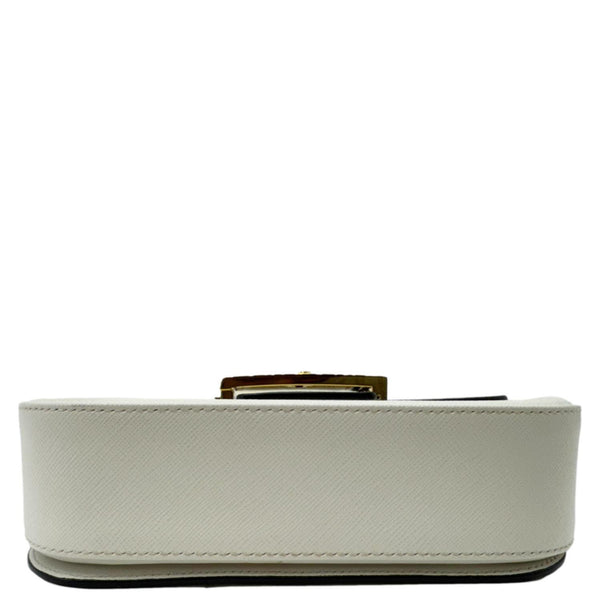 PRADA Embleme Flap Saffiano Lux Leather Shoulder Bag White