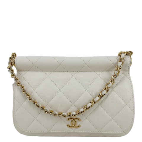 CHANEL CC Frame Flap Quilted Caviar Leather Crossbody Bag White