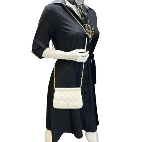 CHANEL CC Frame Flap Quilted Caviar Leather Crossbody Bag White