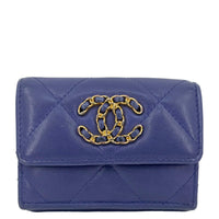 CHANEL 19 Flap Small Quilted Goatskin Leather Bifold Wallet Purple