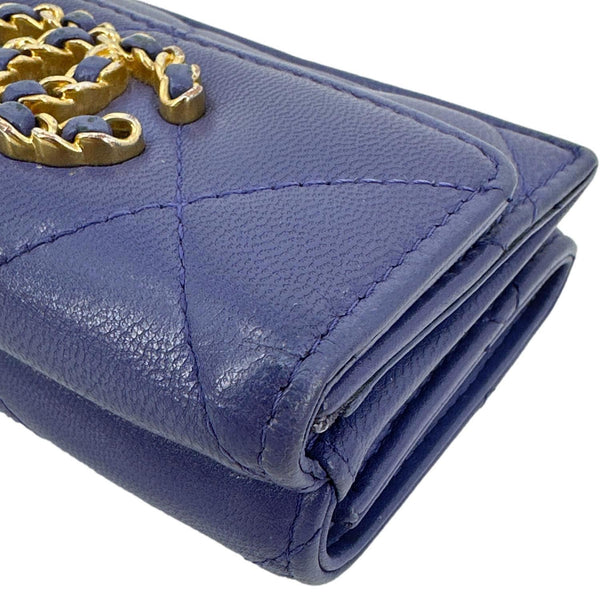CHANEL 19 Flap Small Quilted Goatskin Leather Bifold Wallet Purple
