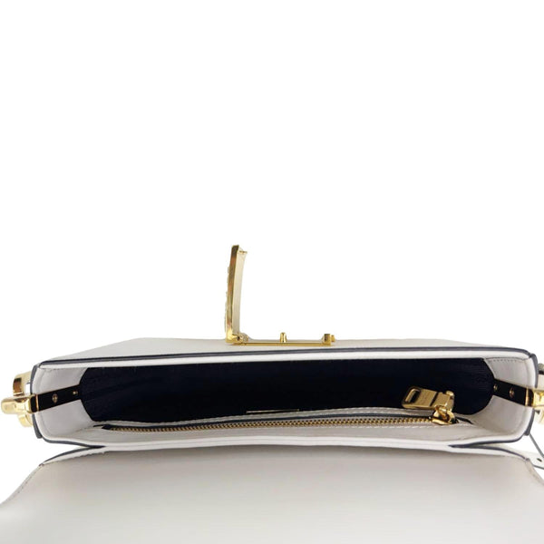 PRADA Embleme Flap Saffiano Lux Leather Shoulder Bag White