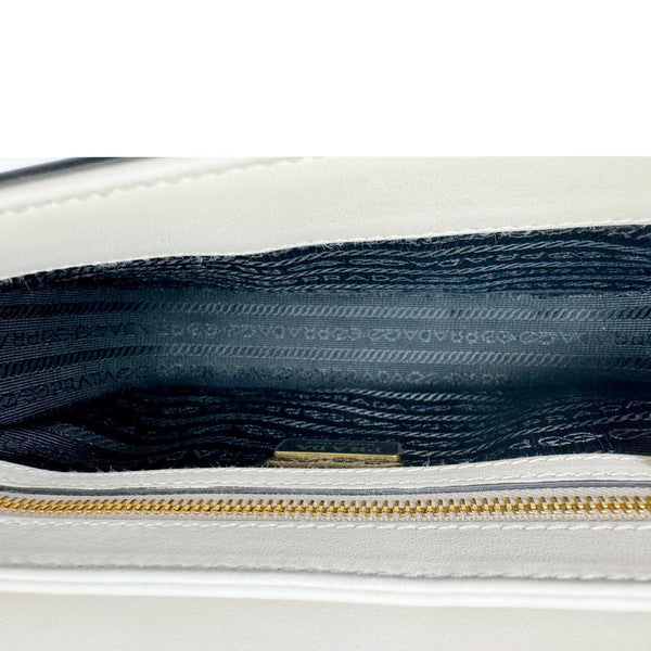 PRADA Embleme Flap Saffiano Lux Leather Shoulder Bag White
