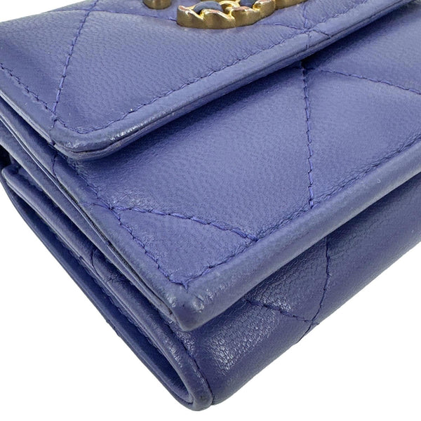 CHANEL 19 Flap Small Quilted Goatskin Leather Bifold Wallet Purple