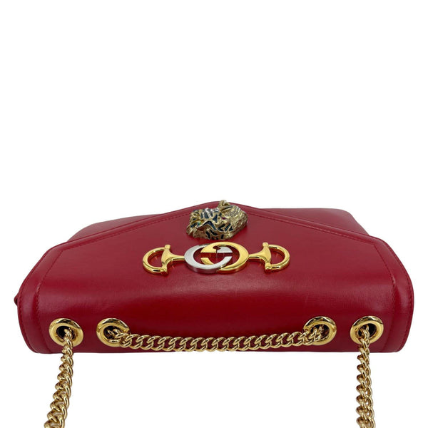 GUCCI Rajah Medium Tiger Head Leather Chain Shoulder Bag Red 537241