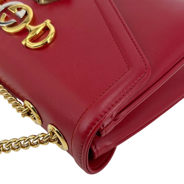 GUCCI Rajah Medium Tiger Head Leather Chain Shoulder Bag Red 537241