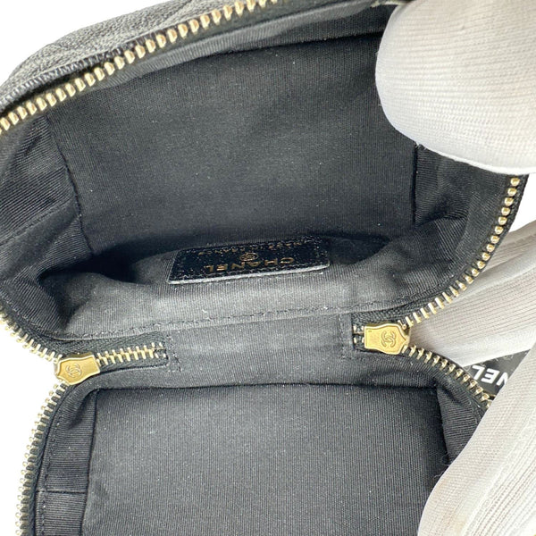 CHANEL Mini Quilted Caviar Leather Top Handle Vanity Case With Chain Black