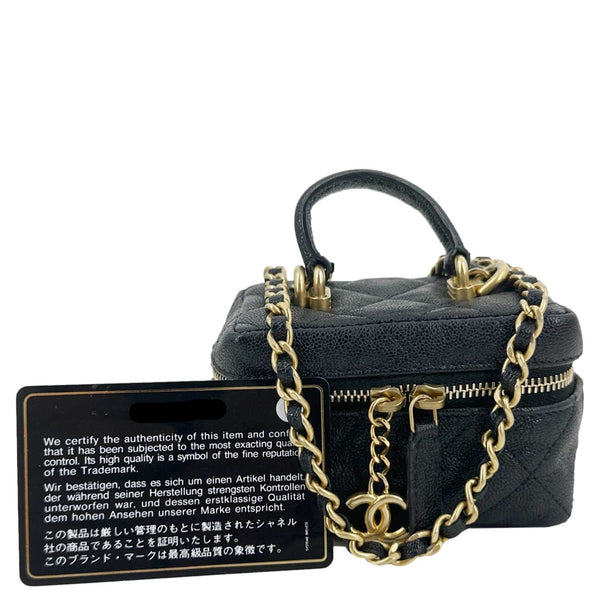 CHANEL Mini Quilted Caviar Leather Top Handle Vanity Case With Chain Black