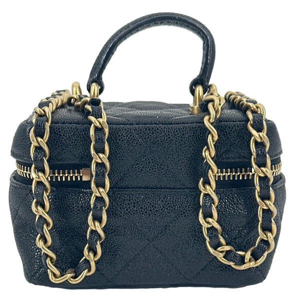 CHANEL Mini Quilted Caviar Leather Top Handle Vanity Case With Chain Black