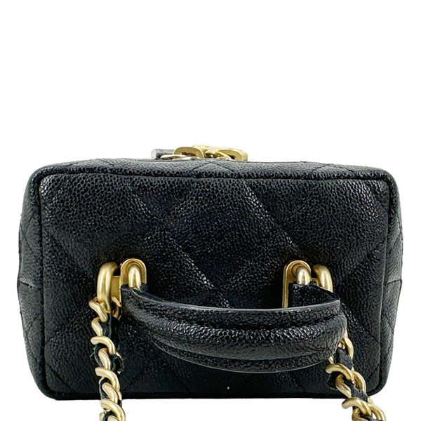CHANEL Mini Quilted Caviar Leather Top Handle Vanity Case With Chain Black