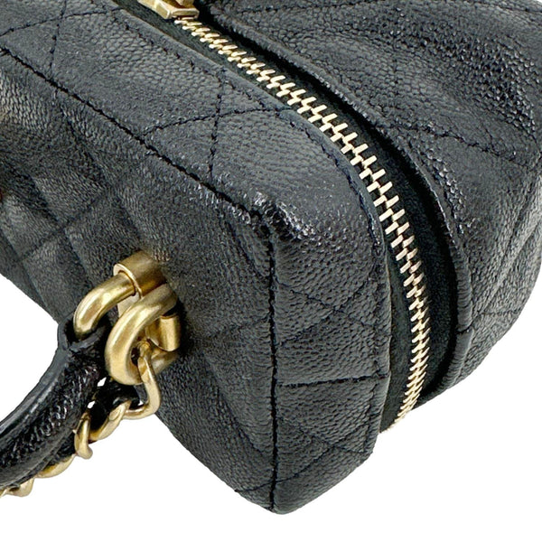 CHANEL Mini Quilted Caviar Leather Top Handle Vanity Case With Chain Black