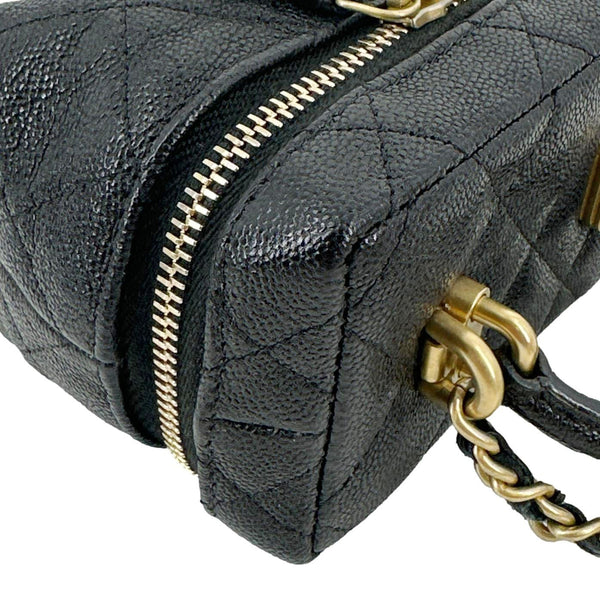 CHANEL Mini Quilted Caviar Leather Top Handle Vanity Case With Chain Black