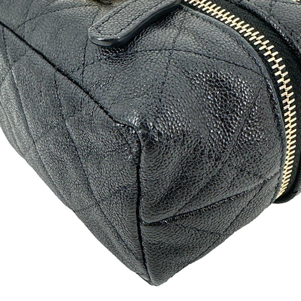 CHANEL Mini Quilted Caviar Leather Top Handle Vanity Case With Chain Black