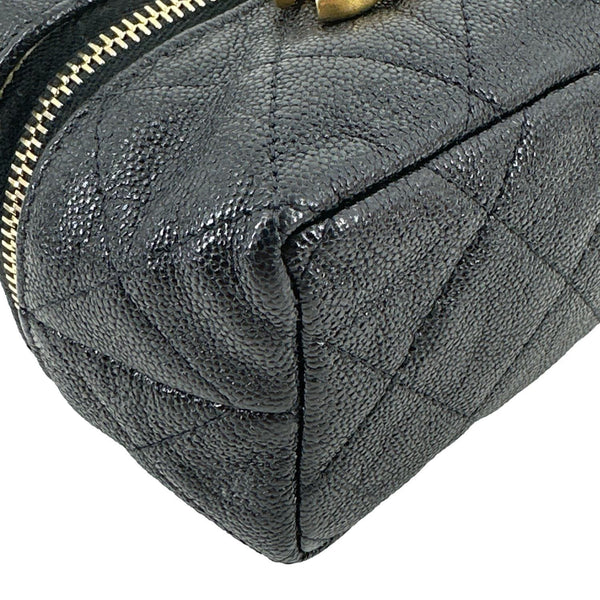 CHANEL Mini Quilted Caviar Leather Top Handle Vanity Case With Chain Black