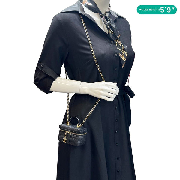 CHANEL Mini Quilted Caviar Leather Top Handle Vanity Case With Chain Black