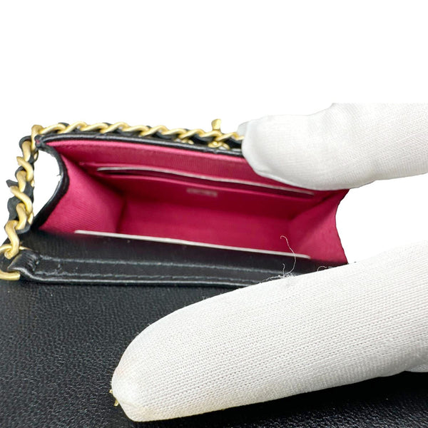 CHANEL Coco Love CC Heart Quilted Lambskin Leather Clutch With Chain Black